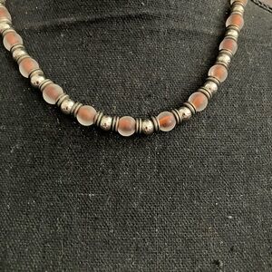 Elegant Silver tone and Brown Beaded Necklace